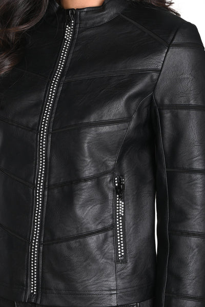 243419U Eco Leather Panel Jacket