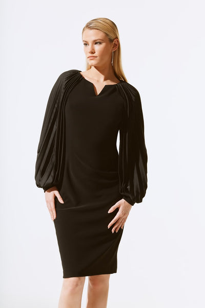 243781 Silky Knit Dress With Pleated Satin Sleeves