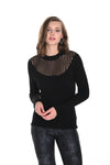 244658U Sheer Panel Slinky Knit Top