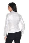 244672U Silver Foil Zipped Biker Jacket