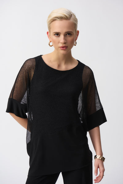 251092 Mesh And Silky Knit Cocoon Top