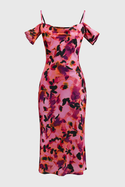 251737 Satin Floral Sheath Dress