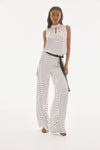 251747 Satin Spot Print Belted Wide Leg Pants