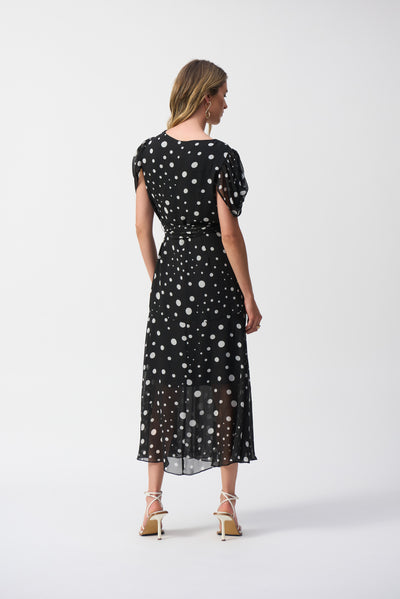 251907 Chiffon Dot Print Wrap Dress