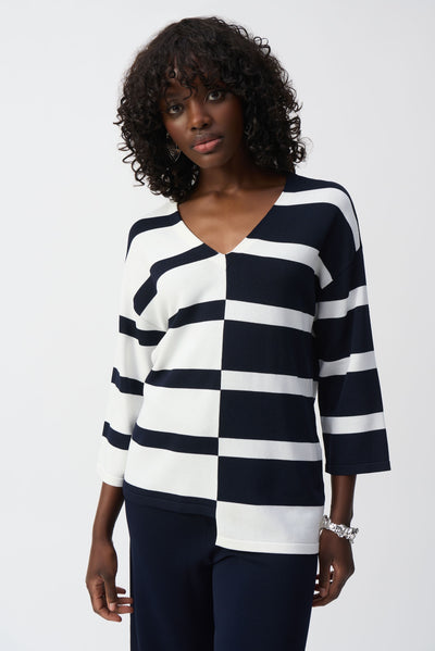 251914 Stripe Rayon V-Neck Sweater