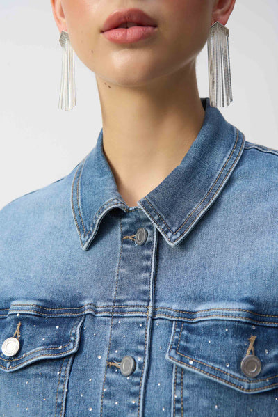 251953 Boxy Denim Gem Fringe & Diamante Jacket