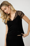 256725U Lace V Neck Cap Sleeve Top