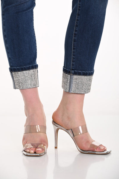 256761U Sequin Cuff Ankle Length Washer Jean