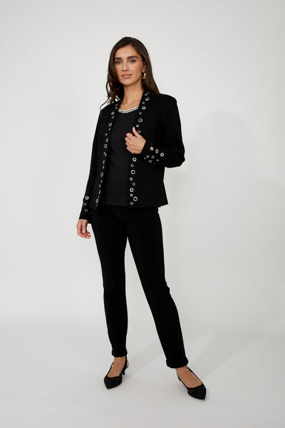 256776U Eyelet Embellished Rayon Ponti Blazer