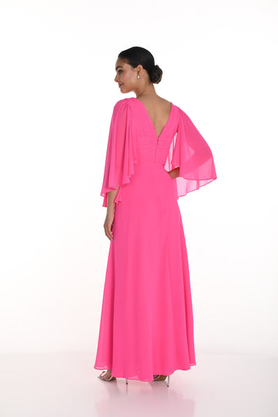 258716U  V Neck Chiffon Gown - Detachable Shawl