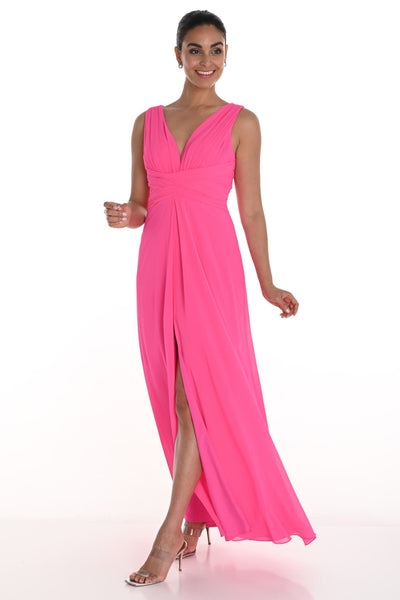 258716U  V Neck Chiffon Gown - Detachable Shawl