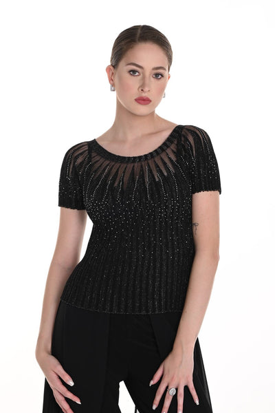 258719U Sheer Ultralight Diamante Knit Top