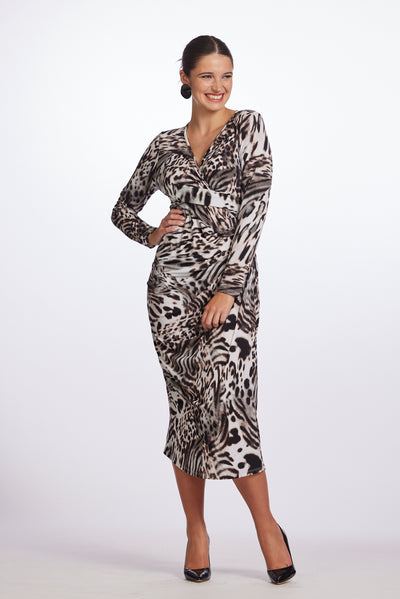 8788A Side Gather Aria Print Dress