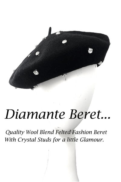 D0014 Crystal Stud Wool Beret